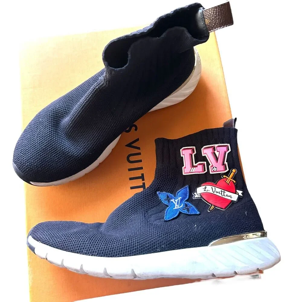 LOUIS VUITTON Black‎ Heart Sock Sneakers w Box 39 - Picture 2 of 6